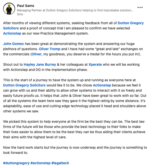 Dutton Gregory Solicitors chooses Actionstep for practice management